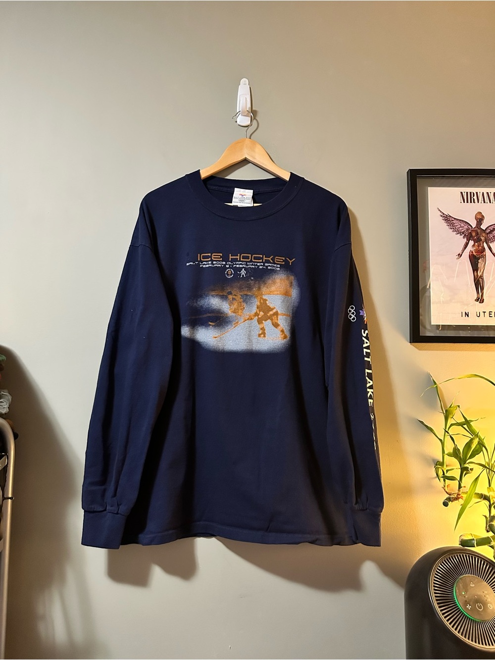 Vintage 2002 Ice Hockey Olympic Long-Sleeve Shirt - Navy